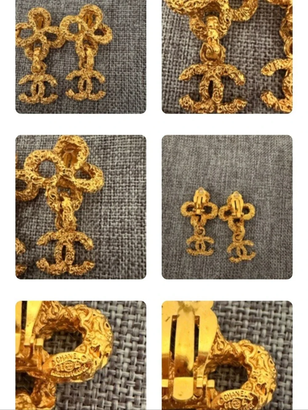 CHANEL Gold Textured CC Drop Earrings